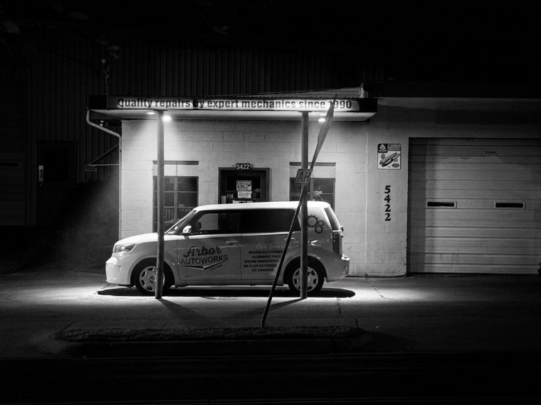 The same night shop with a different colour grade