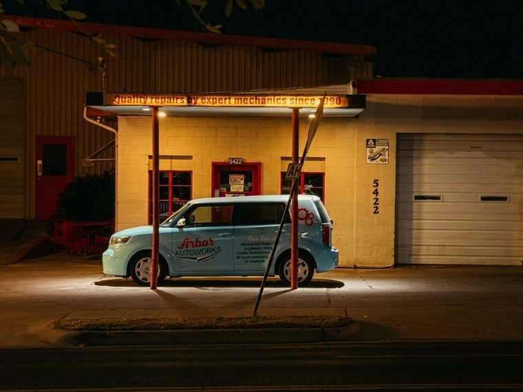 The same night shop with a different colour grade