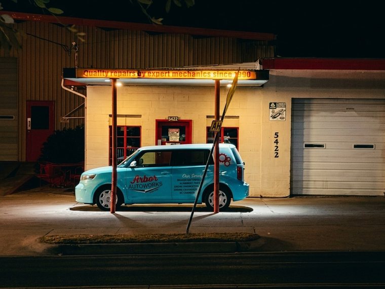 The same night shop with a different colour grade